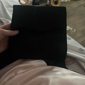 Black Velvet Handbag with Gold Ring Handles